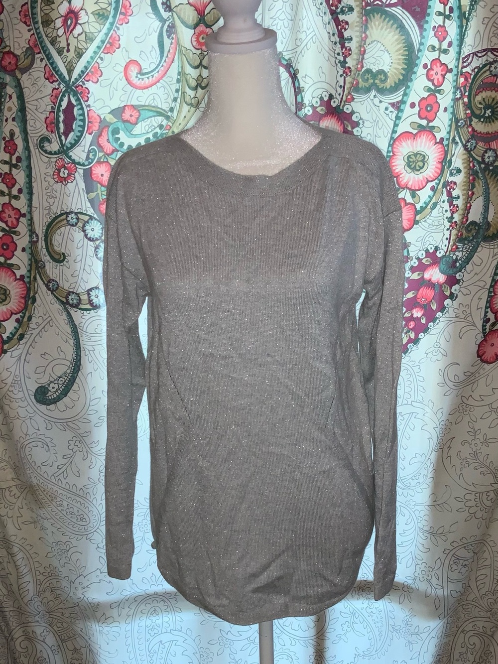 New Talbots Women's Light Grey Silver Sparkle Sweater Small Petite NWT